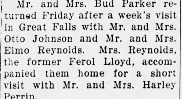 Elmo Charles Reynolds and Ferol Lloyd Reynolds mentioned in Ravalli Republican Newspaper.